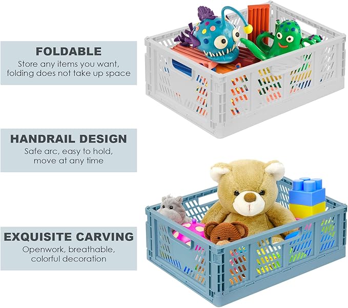 Plastic Drawer Organizer 4-Pack Collapsible Storage Boxes Crate Stackable Folding Basket Closet Containers Toy Organiser for Home Office Bedroom Kitchen Pull Out Under Bed- Colorful