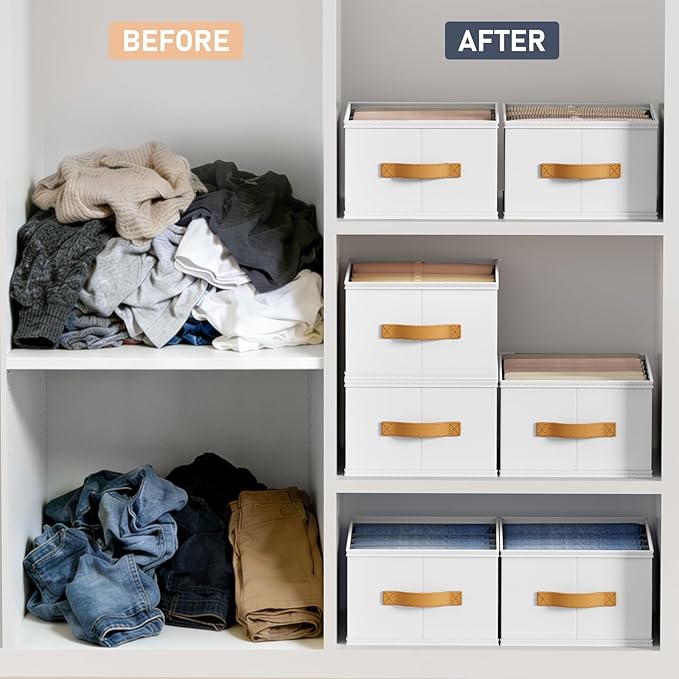 DIMJ Wardrobe Clothes Organizer - Foldable Closet Drawer Organizer Dividers for Jeans, Pants, Sweater, T Shirt, Storage Bins with Handles for Shelf