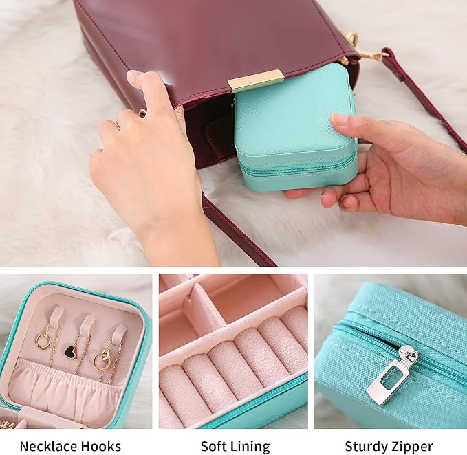 Mini Jewelry Travel Case,Small Travel Jewelry Organizer,Travel Portable Jewelry Case for Ring, Pendant, Earring, Necklace, Bracelet Organizer Storage Holder Boxes (Blue)
