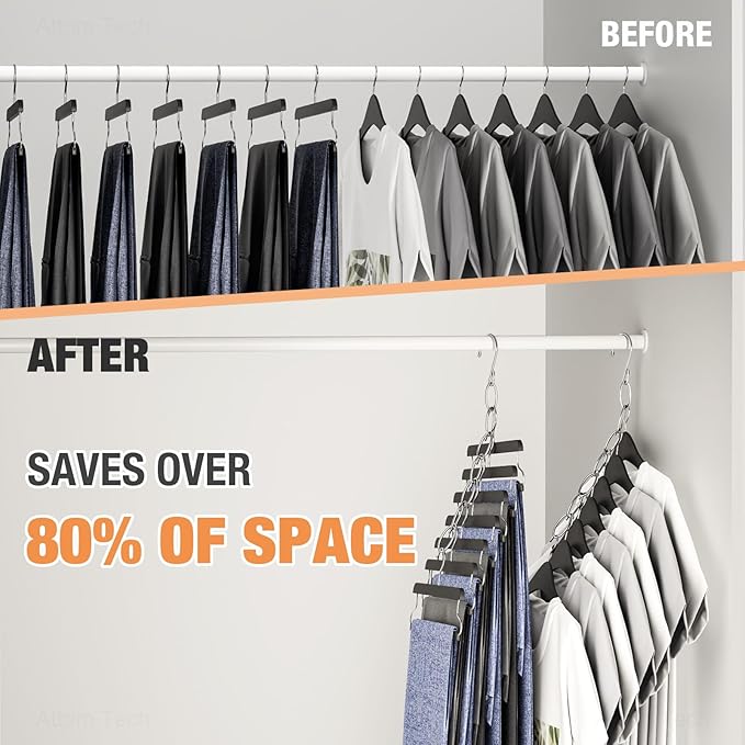 NiHome Clothing Chain Hanger 10-Pack, Metal Closet Organizer Space Saving Hangers with 7 Holes, College Dorm Room Essentials, Closet Organizers & Storage for Home, Office, Cruise & Travel