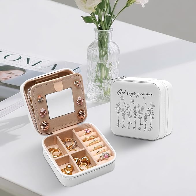 GAOLZIUY God Says You Are Inspirational Travel Jewelry Box, Religious Bible Verse Christian Spiritual Gifts for Women Girls, Faith Portable Jewelry Organizer Case for Friend, Sister, Mom