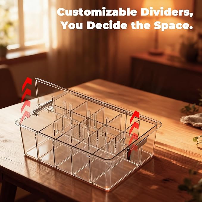 Socks Bra Underwear Drawer Organizer for Closet, 2 PCS Plastic Storage Box with 15 Removable Compartments and Lid, Clear Dresser Drawer Organizer Storage Container with Dividers for Sock Ties Belts