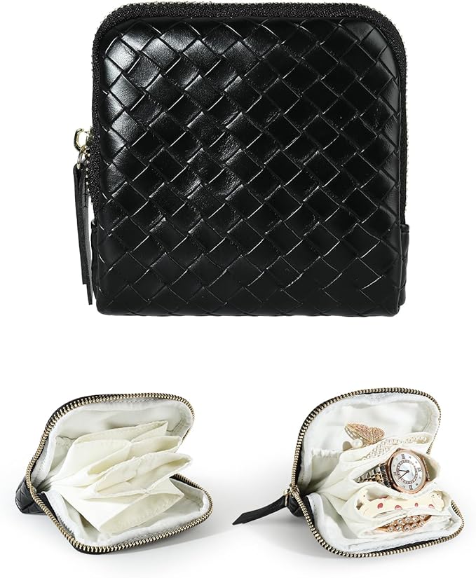 COOLYOUTH Travel Jewelry Case Organizer for Women Portable Jewelry Box with Small Pouches Mini Jewelry Bag for Rings, Bracelets, & Bangles with Smooth Metal Zipper (Black)