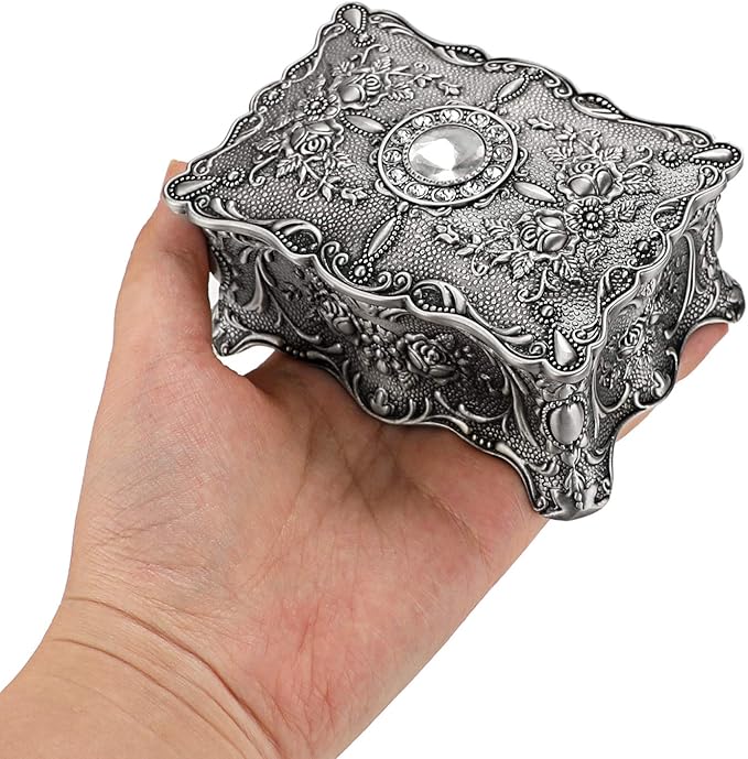 Hipiwe Vintage Jewelry Box, Small Enameled Trinket Box Organizer Rectangular Treasure Chest Box Jewelry Decorative box Keepsake Gift Box Case for Women,3.7x 2.7x 2 inch