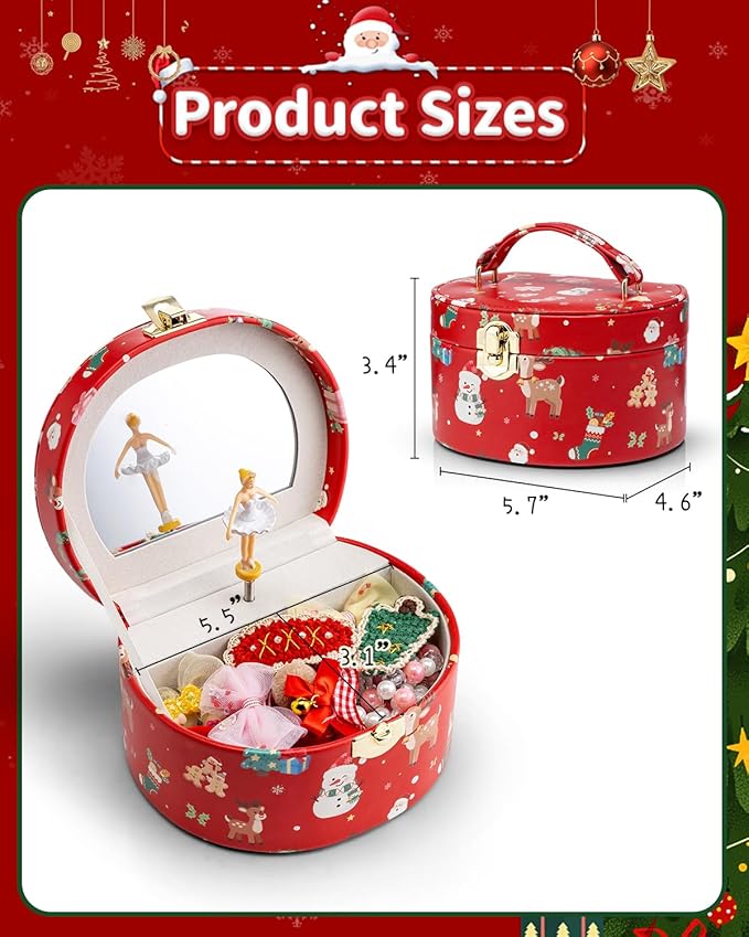 Vlando Christmas Gifts for Girl, Musical Jewelry Box for Girls, Small Kid Music Box with Ballerina for Party Bedroom Decor, Gifts for Girls Kids - Christmas Red
