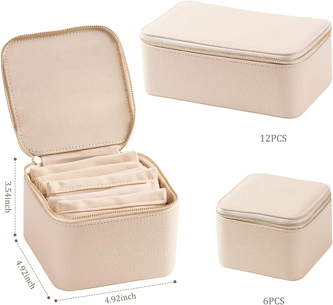 Travel Jewelry Organizer, Travel Jewelry Box with 6 Velvet Zipped Pouches Bags for Jewelries Necklaces Rings Earrings Sorting Storage for Women Girl Gifts, Ivory