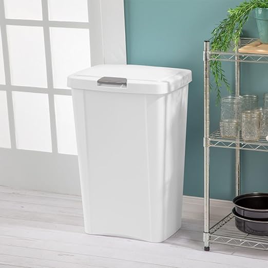 Sterilite 13 Gallon TouchTop Wastebasket Trash Can Garbage Recycle Bin with Titanium Latch for Kitchen, Garage, Basement, or Office, White (12 Pack)