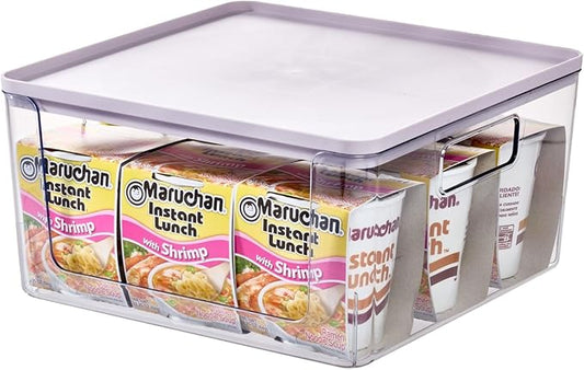 Rosanna Pansino x iDesign Recycled Plastic Open Front Kitchen Storage Bin with Lid, Clear Bin/Lavender Sprinkles Lid, 12" x 12" x 6"