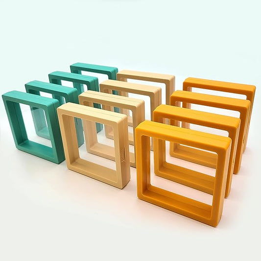 12PCS 3D Floating Frame Display Stand, Jewelry Box, Gift Box, Ornament Organizer, Small Travel Jewelry Box, PE Film Anti-Oxidation, Suspended Display Box Stackable (3.54*3.54，Type 4)