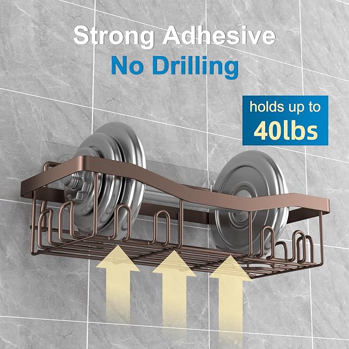 Youvip Adhesive Shower Caddy, No Drilling Bath Organizers 5 Pack, Rustproof Shelves with Soap Holder & Toothbrush Holder, Bathroom Organizers and Storage, Bronze