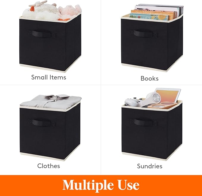 Lifewit Storage Cubes, Foldable Decorative Fabric Storage Baskets for Organizing Home Organizers with Handles for Shelves, Closet, 11 Inch Bins, 18L Black, 6 Packs