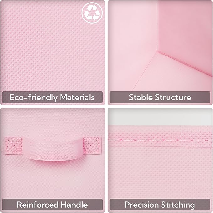 GRANNY SAYS Cube Storage Bins, 11 Inch 6 Pack Storage Cube Organizer, Foladble Fabric Storage Boxes with Handle, Decorative Clothing Storage Baskets for Shelves, Closet, Pink