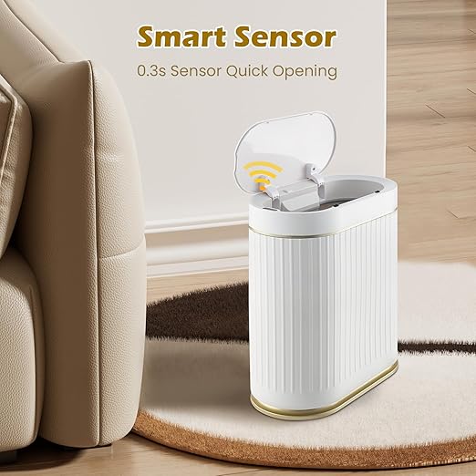 SYNCVIBE Bathroom Trash Can with Lid Automatic 2 Gallon Motion Sensor Garbage Bin, 7.5 Liter Smart Trash Bin Bathroom Decor, Plastic Garbage Can, Narrow Trash Can for Bedroom, Office, Living Room
