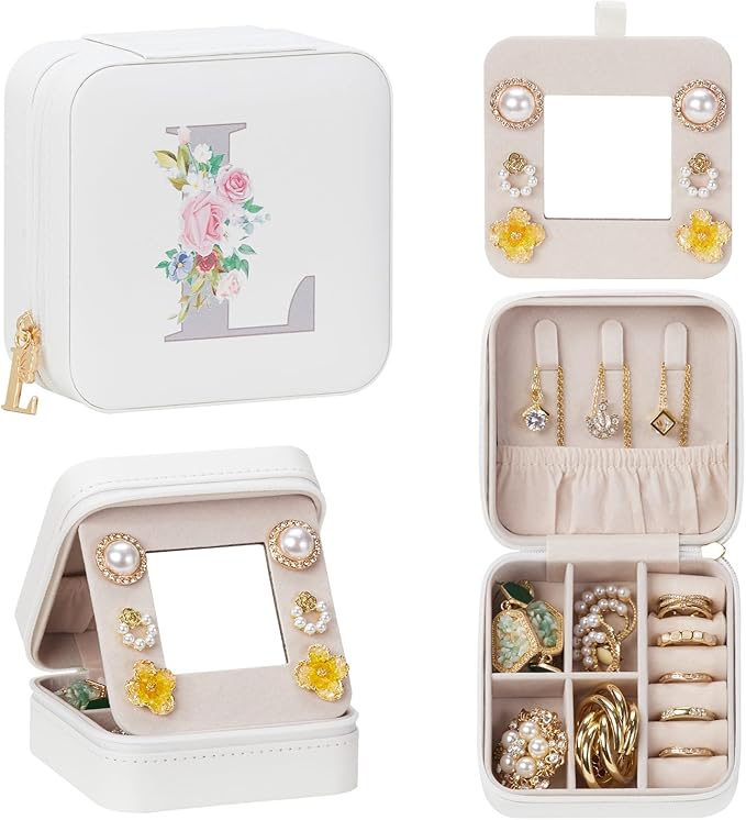Enthralite Travel Jewelry Box for Girls: Traveling Jewelry Case Gift for Women - Mini Organizer for Necklaces Earrings White L