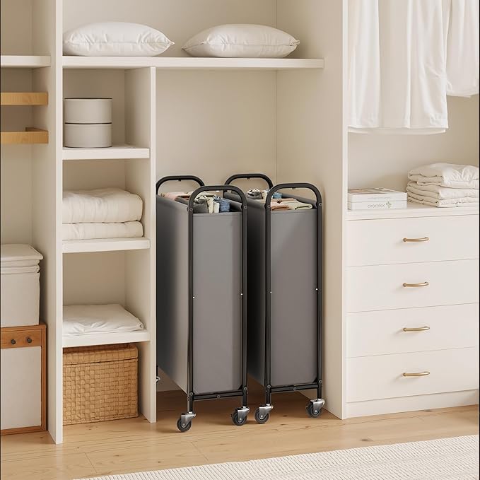 GRANNY SAYS 80L Slim Laundry Hamper with Silent Brake Wheels, Sturdy Metal Frame & Handle, Rolling Laundry Basket for Laundry Room, Bedroom, Bathroom, or RV – Suited for Singles or Couples, Grey