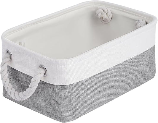 Storage Baskets for Shelves 11.8x7.9x5.2 Inch, Foldable Fabric Storage Bins with Handles, Small Storage Baskets for Organizing Closet, Office, Home Organization (1-Pack, White&Gray)