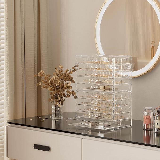 ProCase Acrylic Earrings Holder Organizer Box, Large Clear Earring Jewelry Storage Transparent Stackable Drawers Jewelry Display for Earring Ring Bracelet -Clear, 10 Layers