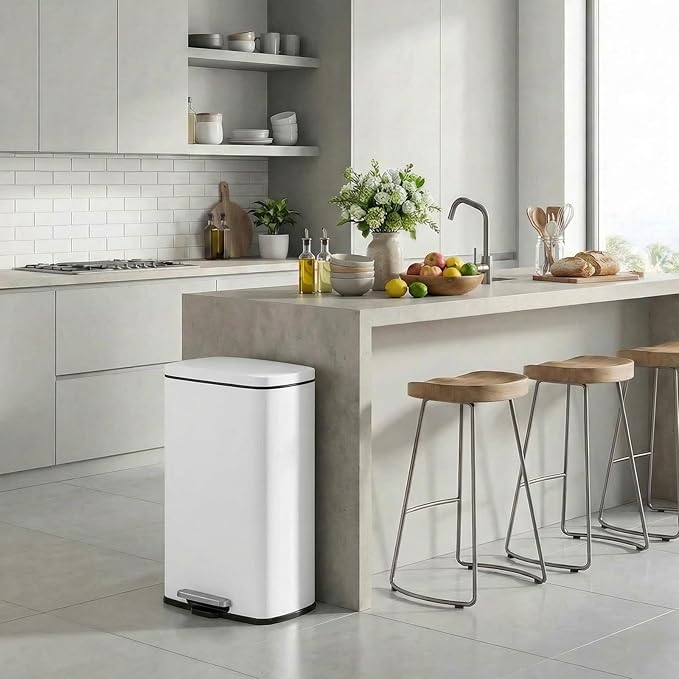 13.2 Gal Kitchen Trash Can, 50L Recycling or Garbage Bin, Brushed Stainless Steel Waste Basket, Soft&Quiet Close Dustbin, with Step-On Pedal, Removable Inner Bucket, for Home, Office, Living Room
