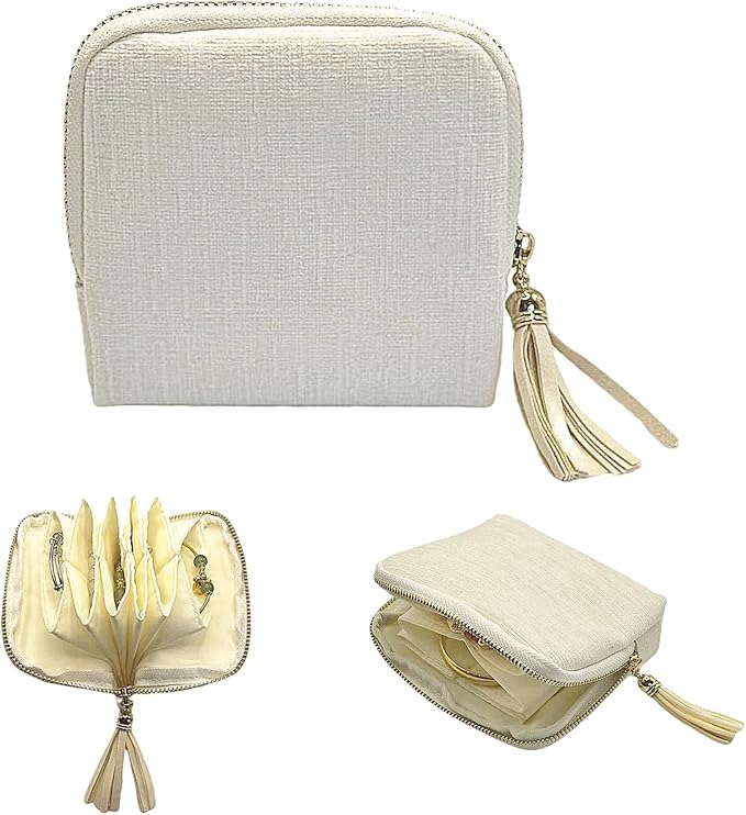 Small Travel Jewelry Case - Jewelry Travel Organizer Bag with Tassel Zipper for Bracelets, Necklaces, Bangles, Jewelry Organizer Storage Bag Gift for Women Girls - LJB001-Beige