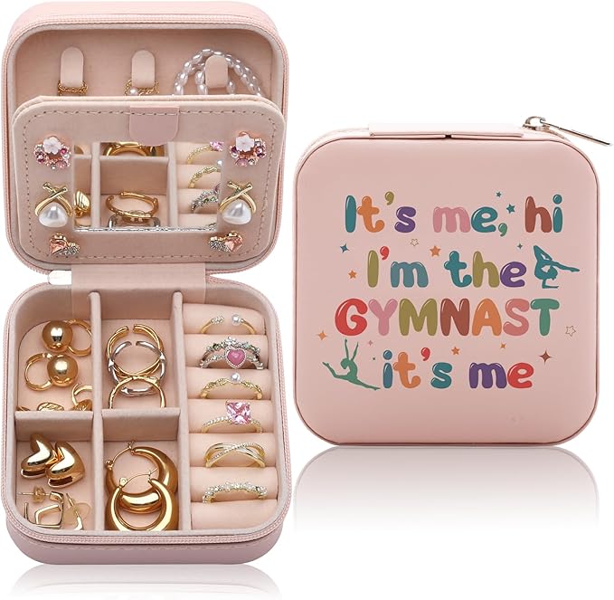 Gymnastics Gifts Jewelry Box for Women, Gifts for Gymnast Women Friends, Hi I'm The Gymnast Gymnastics Stuff Accessories, Small Travel Jewelry Case Organizer for Gymnastic Team