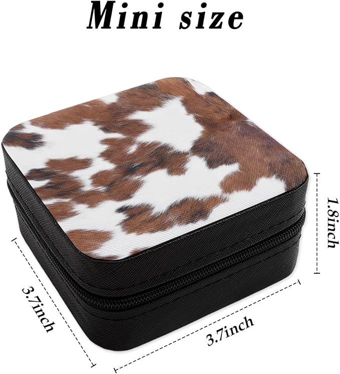Personalized Jewelry Box Travel Size Jewelry Case Cow Print Jewellery Storage Box for Womens Mens Jewellery Organiser for Rings Necklaces Bracelets Earrings Christmas Birthday Gifts for Her