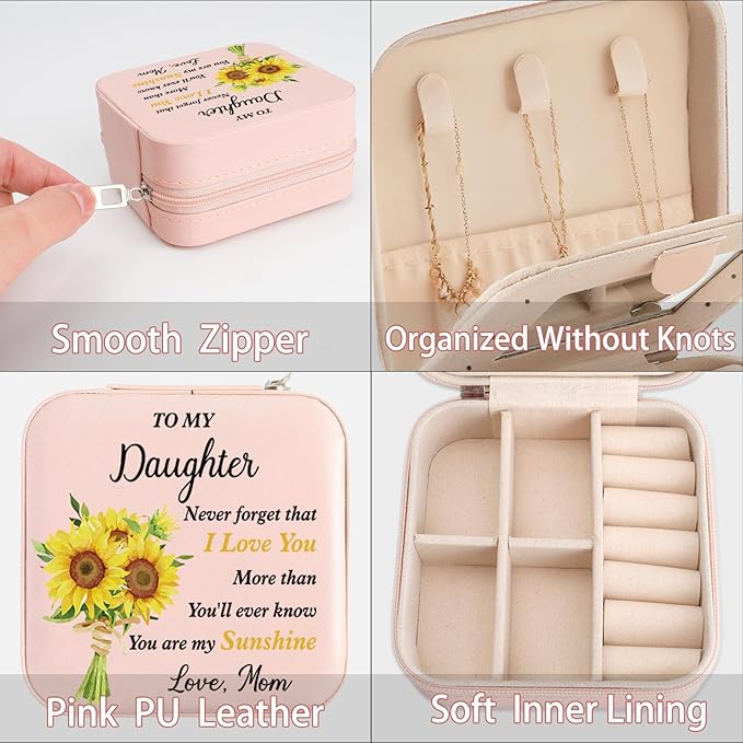Daughter Gifts To My Daughter Sunflower Jewelry Box Valentines Mothers Day Birthday Gifts for Daughters from Mom Christmas Graduation Gift for Daughters Adult Portable Travel Jewelry Case