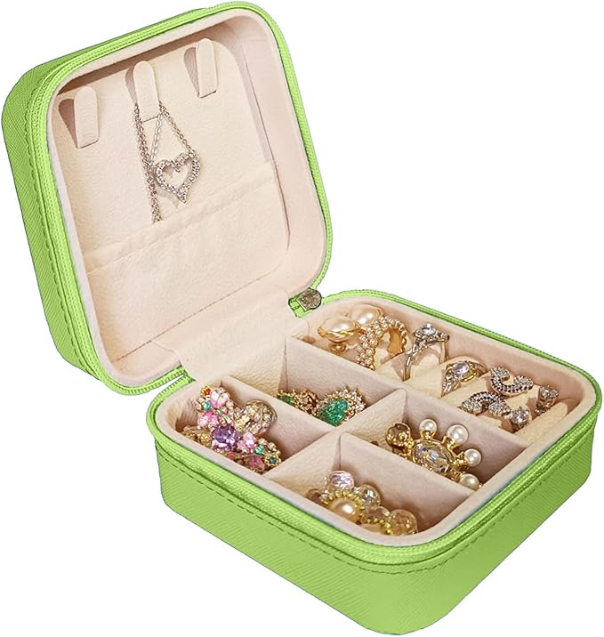 Small Travel Jewelry Box, Portable Mini Jewelry Leather Box Jewelry Ring Organizer Case Storage Holder Gift Boxes for Girls Women, Avocado green