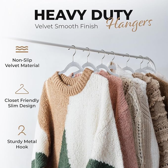 Our Modern Space 30 Pack Velvet Hanger for Shirt Pants Dresses Skirts Suits Jackets - Slim Space Saving Design - Standard Coat Hanger - Sturdy & Durable Design with Shoulder Grooves Hook