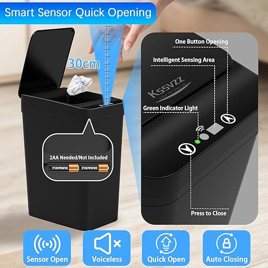 3 Pack Automatic Small Bathroom Trash Can with Lid - 2.5 Gallon Touchless Garbage Can, Motion Sensor Smart Trash Bin, Slim Dog Proof Trashcan, Waterproof Wastebasket for Bedroom Office Kitchen (Black)