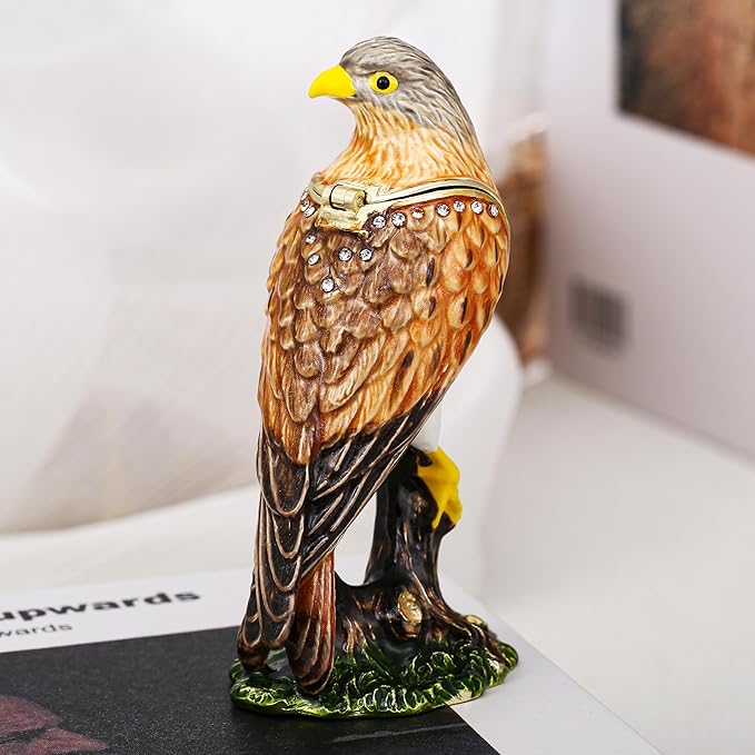 Hand Painted Animal Trinket Box for Home Decor, Hinged Jewelry Organizer Storage, Unique Personalized Collectible Keepsake Figurine Handmade Decorative Ornament Gifts (Kestrel)