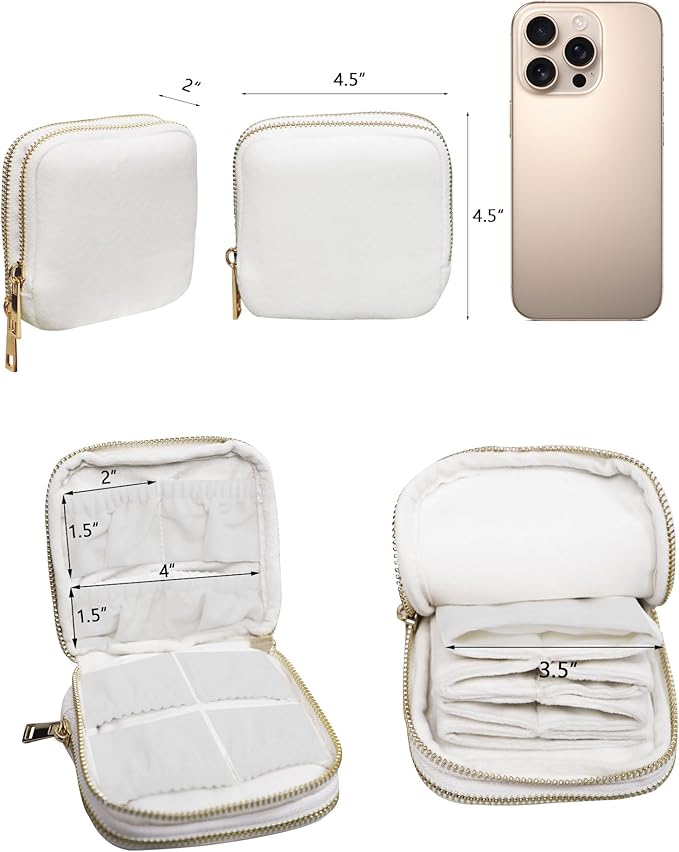 Stratalife Travel Jewelry Case Organizer 2-Layer Compact Storage Bag for Rings Earrings Necklace Bracelet Portable Velvet Jewelry Pouch with Zippers Travel Essential Gift for Women Cream White