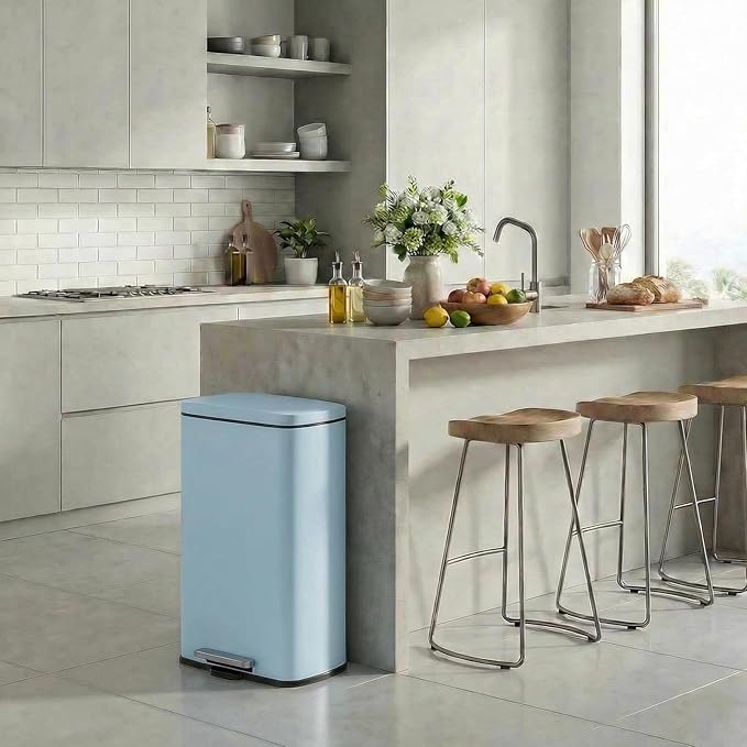 8 Gal Kitchen Trash Can, 30L Recycling or Garbage Bin, Brushed Stainless Steel Waste Basket, Soft&Quiet Close Dustbin, with Step-On Pedal, Removable Inner Bucket, for Home, Office, Living Room