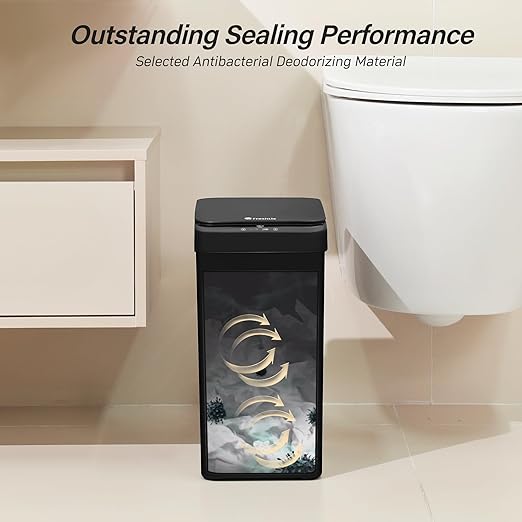 FRESHLIX Motion Sensor Trash Can, 2 Pack 2.6 Gallon Automatic Touchless Garbage Can, Small Smart Trash Can, Slim Waterproof Trash Bin for Bedroom, Bathroom, Office, Living Room, Black