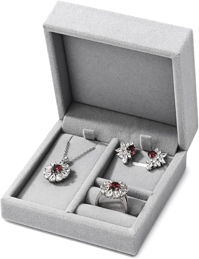 3 in 1 Velvet Jewelry Set Gift Box Earring Gift Box Ring Necklace Boxes Small Jewelry Storage Boxes for Travel Birthday Mother's Day Valentine's Day Gifts (Gray)
