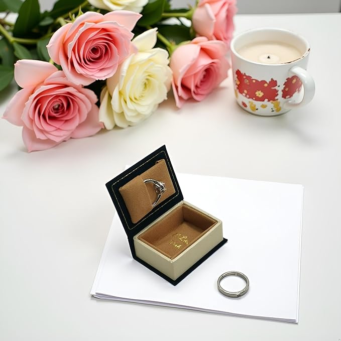 Book Shaped Ring Box - Vintage Engagement Ring Box with Hinged Lid for Proposal Engagement Wedding, Proposal Ring Case-PRB012-Blue