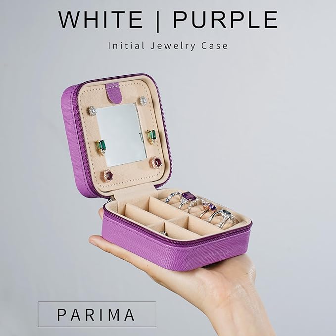 Parima Gifts for Mom - Small Travel Jewelry Box, Travel Jewelry Case with Mirror for Necklace Earrings Rings Organizer | Birthday Gifts Christmas Travel Gifts for Mom - Letter F, Purple