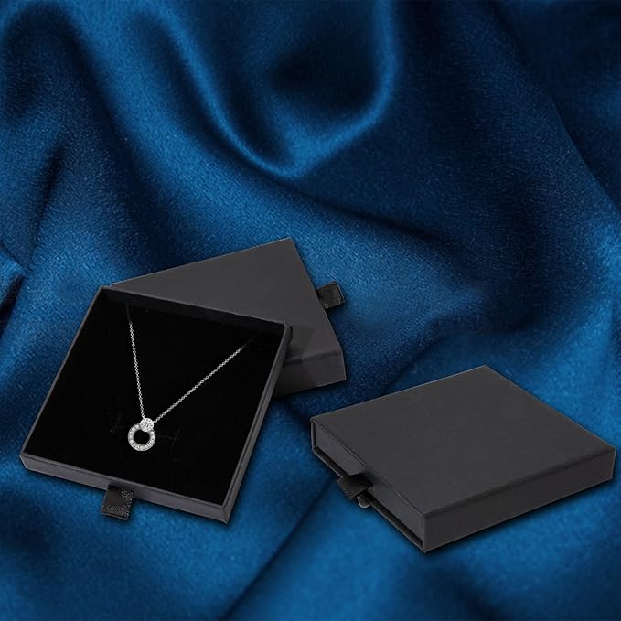 4 Pcs Jewelry Gift Box, 3.5×3.5x0.7Inch Cardboard Jewelry Boxes, Fancy Necklace Bracelet Earring Drawer Organizer Box, Kraft Empty Jewellery Boxes for Necklace Ring Earring Display Box(Black)