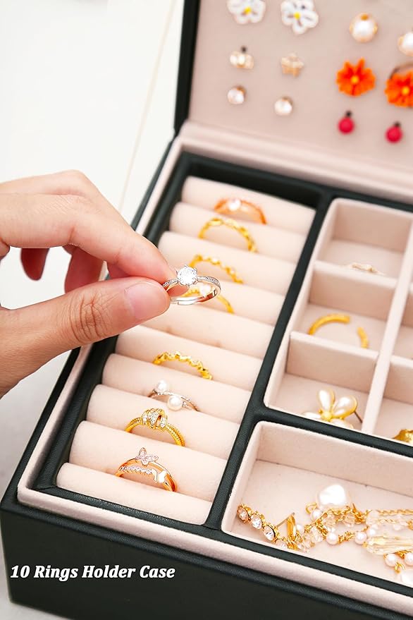 QBestry Womens Earrings Jewelry Box for Girls Jewelry Earring Organizer Box Earring Holder Organizer for Girls Jewelry Organizer Boxes for Women Girls Stud Earrings Organizers Jewelry Box Black