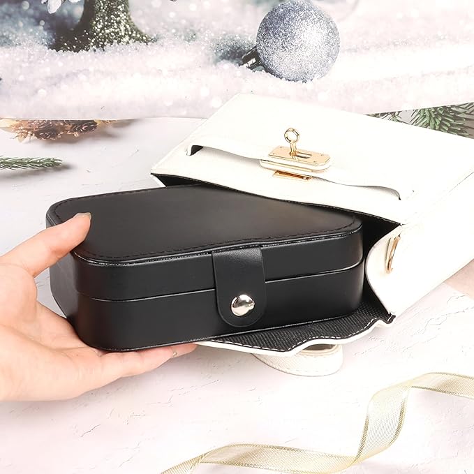 Travel Jewelry Case for Women Girls,PU Leather Small Travel Box Organizer, 6.3x4.3,Black,1Pack