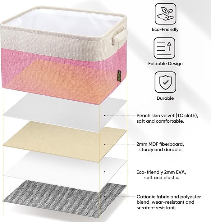 BALEINE 3 Pack Fabric Closet Storage Bins for Shelves, Linen Closet Organizers and Storage, Decorative Baskets for Organizing, Shelf, Clothes, Home, Office (Pink, 12"x8"x8")