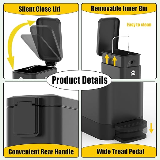 Dog Poop Trash Can Outside,3Gal Metal Outdoor Trash Can,Outdoor Dog Poop Trash Can with Lid for Odor Control,Waterproof Dog Waste Trash Can - Includes Poop Scooper for Dogs & Bin Bag Holder (Black)