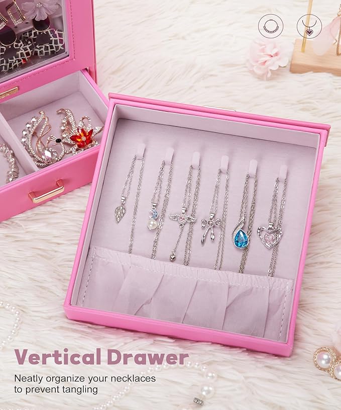 Homde Mothers Day Gifts Jewelry Organizer Girls Women Jewelry Box for Necklaces Rings Earrings Gift Bracelets Storage Case(Pink + Gold)