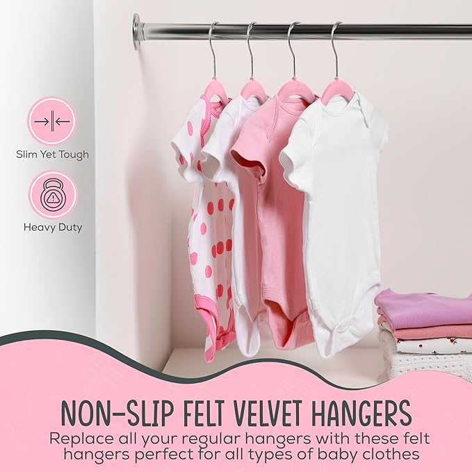 TechZoo 25 Premium Baby Velvet Hangers - 11.8 Inches Non-Slip & Ultra-Slim Baby Hangers for Space-Saving & Children Clothes - 360 Swivel Hook, Strong & Durable Infant & Toddler Clothes Hanger - Pink