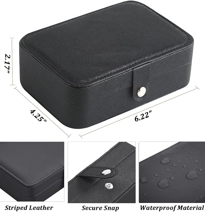 QBestry All-in-One Travel Jewelry Organizer for Women Black | Small Jewelry Box with 68 Earring Holes | Compact Portable Jewelry Case for Earrings, Rings, Necklaces | Perfect Gifts for Mom Wife Girls