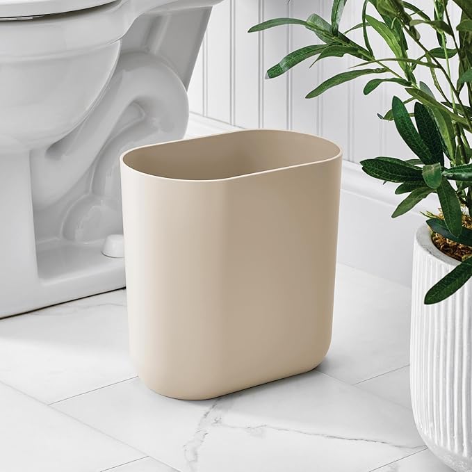 iDesign Small Slim Plastic Bathroom Trash Can, Garbage Can for Bedroom, Office, Desk, Dorm, 2-Pack, Brown