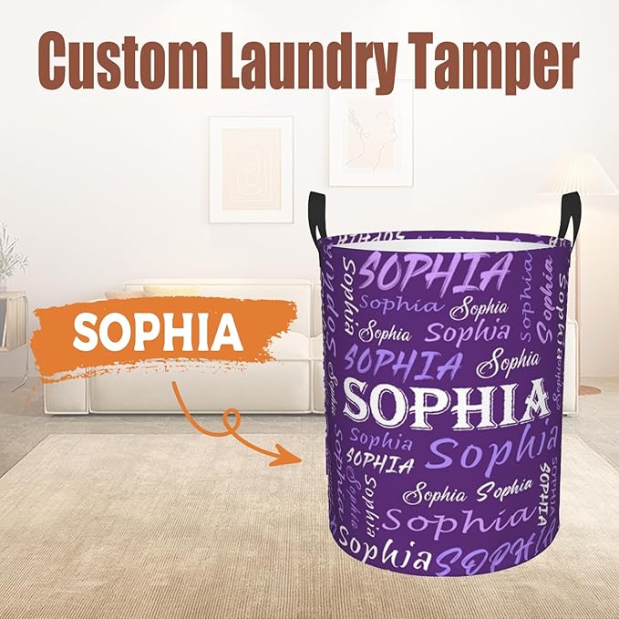 Custom Name Laundry Hamper, Personalized Laundry Basket with Name for Baby Boys Girls, Customized Collapsible Dirty Clothes Hamper Storage with Handles for Bedroom Bathroom Dorm Room Decor