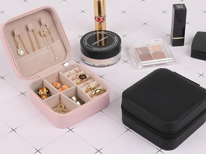 OceeK Travel Jewelry Case Box Organizer,PU Leather Small Jewelry Box,Portable Travel Jewelry Storage Case,Pink,1 Pack