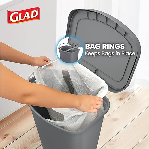 Glad Kitchen Trash Can | Large Plastic Waste Bin with Odor Protection of Lid | Hands Free with Step On Foot Pedal and Garbage Bag Rings, 13 Gallon, Grey