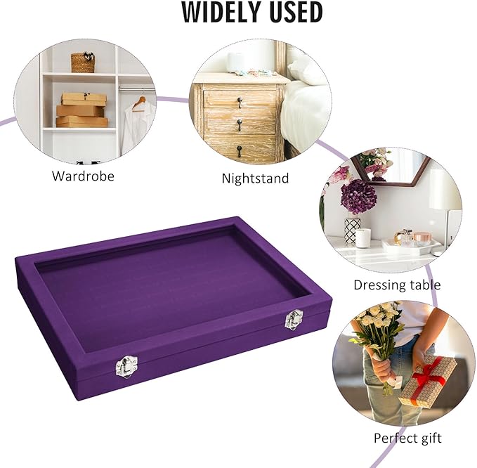 Vicoter Rings Organizer Tray 100 Slot Velvet Ring Earring Storage Box TranSparent Cover Jewelry Store Ring Display Box Jewelry Display Cabinet for Girl Wife Mother