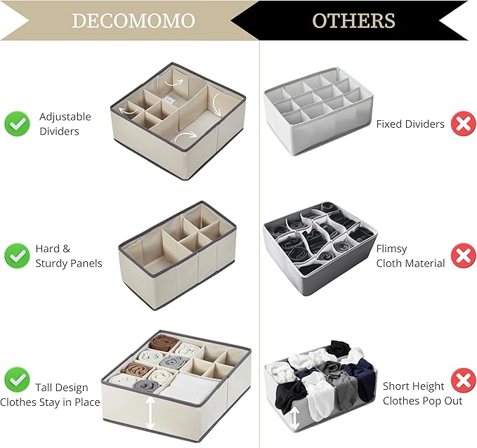 DECOMOMO Drawer Organizer for Baby – 12 Pack Clothes Organizer & Storage Dividers for Nursery, Storage Bins for Underwear, Bra, Socks, Diapers & Newborn Essentials (Beige)